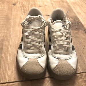 Boys (big kid) adidas white sambas with black stripes